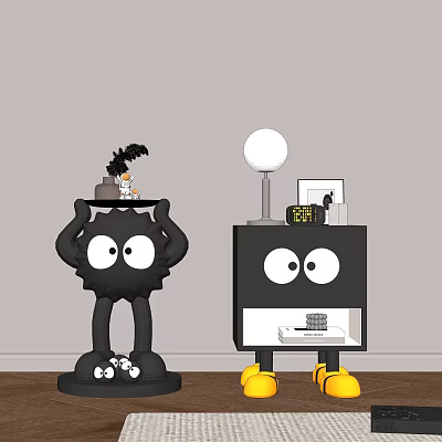 Cartoon Coal Ball Side Table Bedside Table Lamp Clock Jewelry Ornaments 3d model