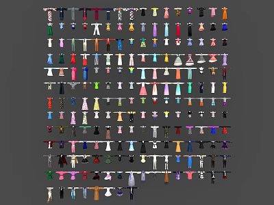 Colorful Various Styles Ties Organized Hanging On Multiple Display Racks 3d model