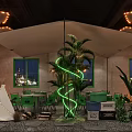 Tropical Modern Restaurant Interior Featuring Green Chairs Tables Moon Lights Thatched Umbrellas Indoor Plants