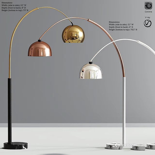 Modern Arched Floor Lamp With Bell Shaped Shade And Brass Copper Silver Metallic Finish 3d model 