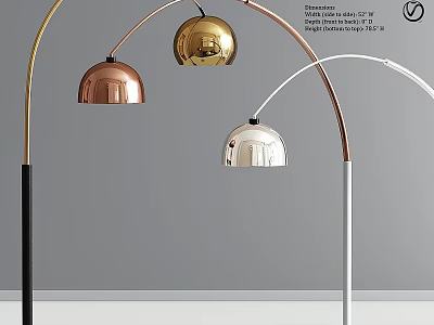 Modern Arched Floor Lamp With Bell Shaped Shade And Brass Copper Silver Metallic Finish 3d model