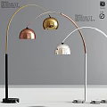 Modern Arched Floor Lamp With Bell Shaped Shade And Brass Copper Silver Metallic Finish