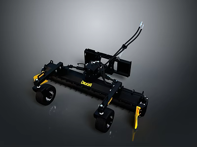 Black And Yellow Agricultural Tractor Attachment With Wheels Frame And Connection Arm 3d model