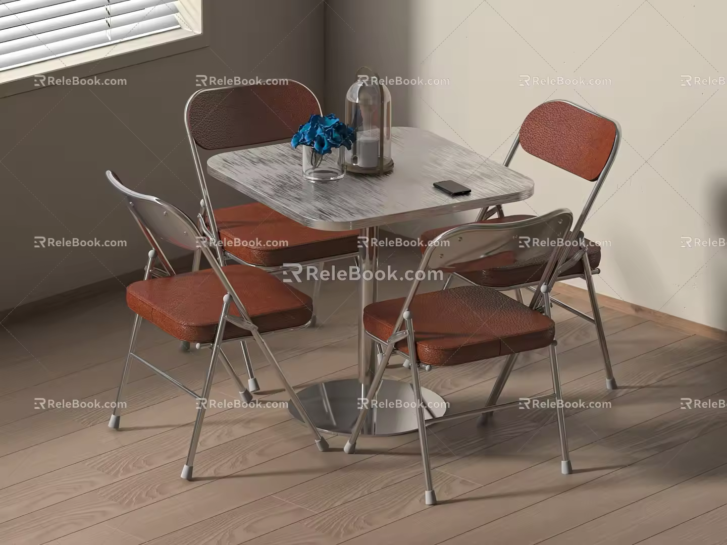 Outside bar metal folding table and chair combination 3d model