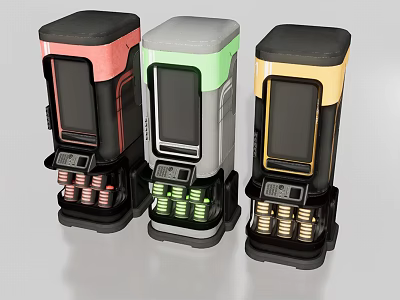 Smart Self Service Machines With Red Green Yellow Colorful Designs Display Screens And Control Panels 3d model