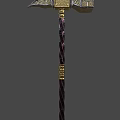 Ornate War Hammer With Purple Twisted Handle Gold Accents And Intricate Gold Silver Head