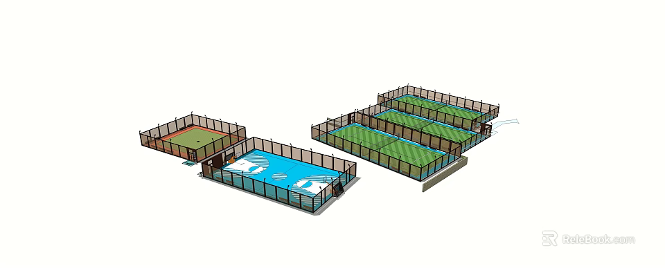 Indoor Basketball Gym With Multiple Fenced Courts And Wooden Playing Surfaces 3d model 