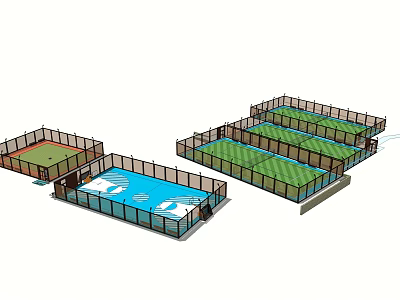 Indoor Basketball Gym With Multiple Fenced Courts And Wooden Playing Surfaces 3d model