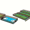 Indoor Basketball Gym With Multiple Fenced Courts And Wooden Playing Surfaces