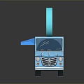 Blue Ice Cream Truck with Waffle Cone and Striped Awning Serving Cold Sweet Treats