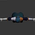 3D Character Model With Blue Hair And Armored Costume Standing Arms Outstretched