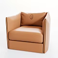 Elegant Brown Leather Single Sofa With Modern Design And Round Logo 3d model