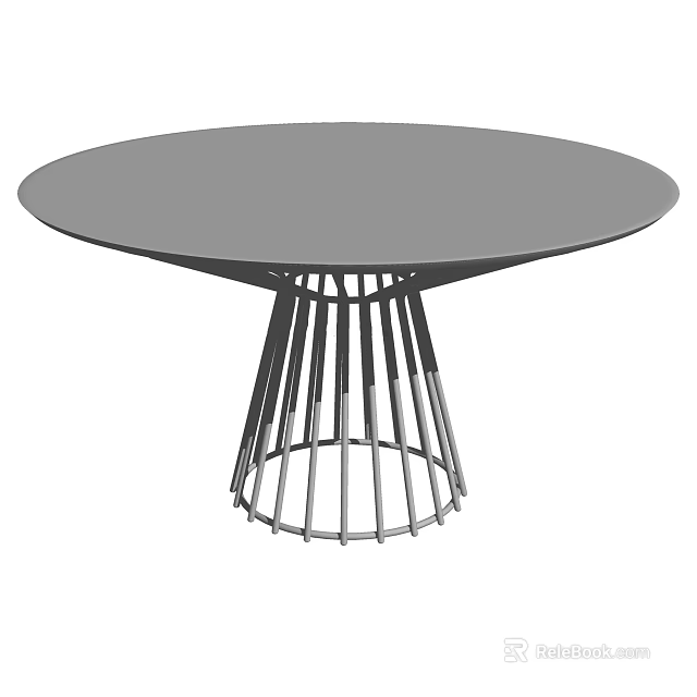 Modern Round Dining Table With Gray Tabletop And Metal Legs Design 3d model 