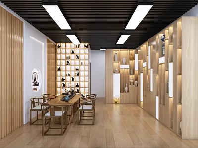 Wooden Wall Flooring Specialty Store With Tables Chairs Shoe Racks Display Shelves 3d model