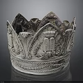 Ornate Silver Crown Sculptural Carving With Intricate Leaf Motifs And Inscription Details