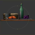 Food Spread with Bread Cheese Grapes Tomatoes Green Bottle and Cup on Red Checkered Tablecloth