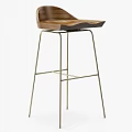 Modern Bar Stools With Wooden Seat And Golden Metal Frame