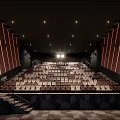 Cinema Auditorium Interior With Rows Of Seats Decorative Side Walls And Ceiling Lighting