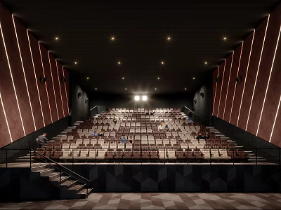 Cinema Auditorium Interior With Rows Of Seats Decorative Side Walls And Ceiling Lighting 3d model