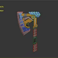 Sci Fi Axe With Blue Orange Elements Metallic Texture And Complex Geometric Design