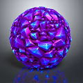 Purple Geometric Faceted Spherical Decorative Ornament Set With Shiny Blue Accents