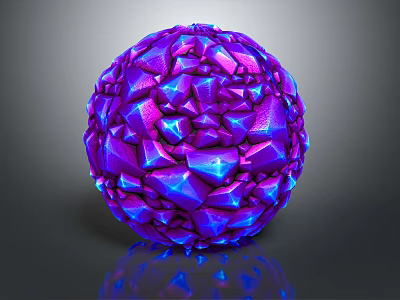 Purple Geometric Faceted Spherical Decorative Ornament Set With Shiny Blue Accents 3d model