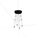 Modern Bar Stool With Black Seat And Silver Metal Frame Ring Structure 3d model