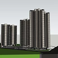 Modern High Rise Residential Buildings With Glass Facades And Green Landscaping