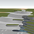 Public Park Design With Green Lawn Curved Pathways Steps And Paved Areas