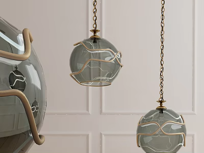 Modern Glass Globe Pendant Lights With Brass Accents Hanging On Light Wall 3d model