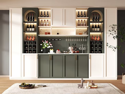 Modern White And Dark Green Wine Cabinet With Glass Doors LED Lighting And Wine 3d model