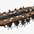 Oval Wooden Conference Table With Black Office Chairs And White Papers