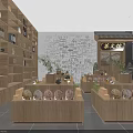Elegant Cultural Center Interior With Wooden Bookshelves Display Cabinets And Traditional Artworks