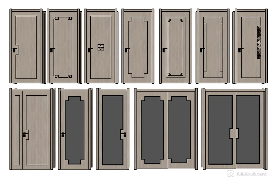 Various Modern Interior Swing Doors With Different Stylish Panel Designs 3d model