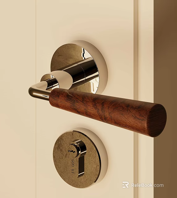 Stylish Wooden Metal Door Handle With Modern Minimalist Design For Home Interior 3d model 