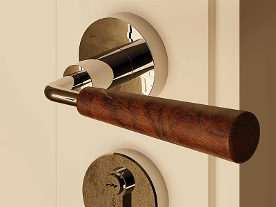 Stylish Wooden Metal Door Handle With Modern Minimalist Design For Home Interior 3d model
