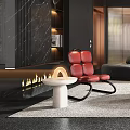 Modern Living Dining Room Interior Design With Red Chandeliers Black Sofa And Red Chair