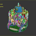 Complex Industrial Mechanical Device With Blue Top Silver Components Green Base And Red Pipes