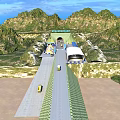 Road Facilities At Mountain Tunnel Entrance With Yellow Barriers And Double Yellow Lines