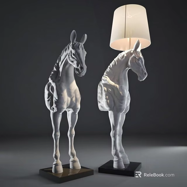 Modern White Horse Shaped Floor Lamp With Fabric Lampshade For Interior Decor 3d model 