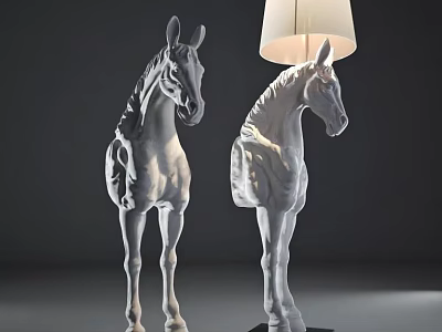 Modern White Horse Shaped Floor Lamp With Fabric Lampshade For Interior Decor 3d model