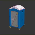 Blue Portable Toilet Unit With White Roof Gray Door And Metal Lock