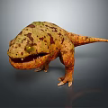 3D Prehistoric Amphibian Character with Green Brown Spotted Skin Open Mouth Sharp Teeth