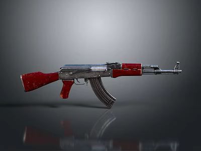 Detailed Shiny Red Wooden Rifle With Metal Components And Classic Design 3d model