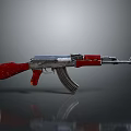 Detailed Shiny Red Wooden Rifle With Metal Components And Classic Design