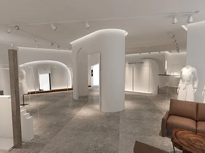 Modern Clothing Store Interior Design With Mannequins Display And Comfortable Seating 3d model