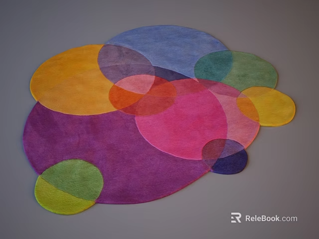 Patterned Rug with Colorful Overlapping Circles of Various Sizes Creating Vibrant Cohesive Design 3d model 