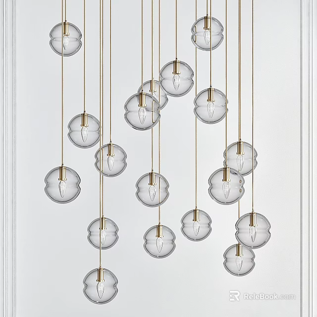 Modern Chandelier With Transparent Glass Petal Shades And Gold Metal Rods For Interior Decoration 3d model 