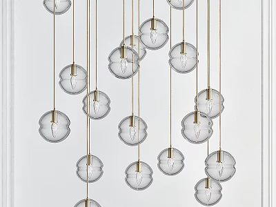 Modern Chandelier With Transparent Glass Petal Shades And Gold Metal Rods For Interior Decoration 3d model