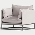 Light Beige Fabric Single Sofa With Grey Metal Frame And Soft Cushions 3d model